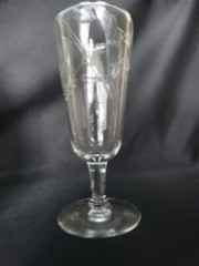 MCM Sevron Clear Glass Gray Wheel Cut By Candlelight Flowers Parfait Glass EUC