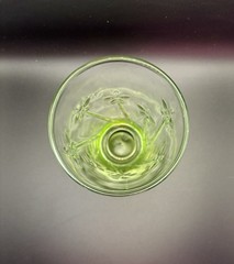 Pair Of Anchor Hocking Tumblers Green Glass With Flower Imprint