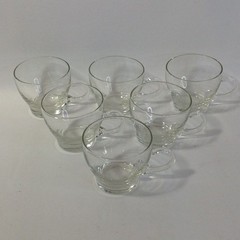 Clear Glass Punch Tea Cups Unique Handle Vintage Mid Century Set Of 6