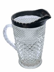 1940’s Anchor Hocking Wexford Press Glass pitcher Pewter/Silver Trimmed edging
