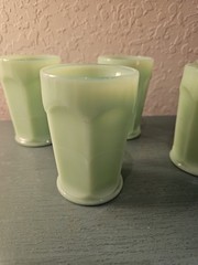 Vintage Set Of 5 Fenton Jadeite Paneled Water Glasses-Excellent