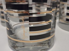 4 Vtg Georges Briard Gold & Black Double Old Fashioned Glasses MCM