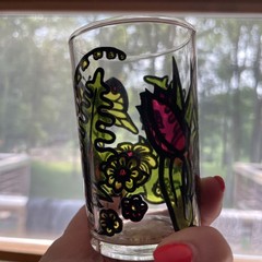Vintage 1973 Faroy Inc Juice Glass 3.5 Inches Tall Floral & Butterfly Design