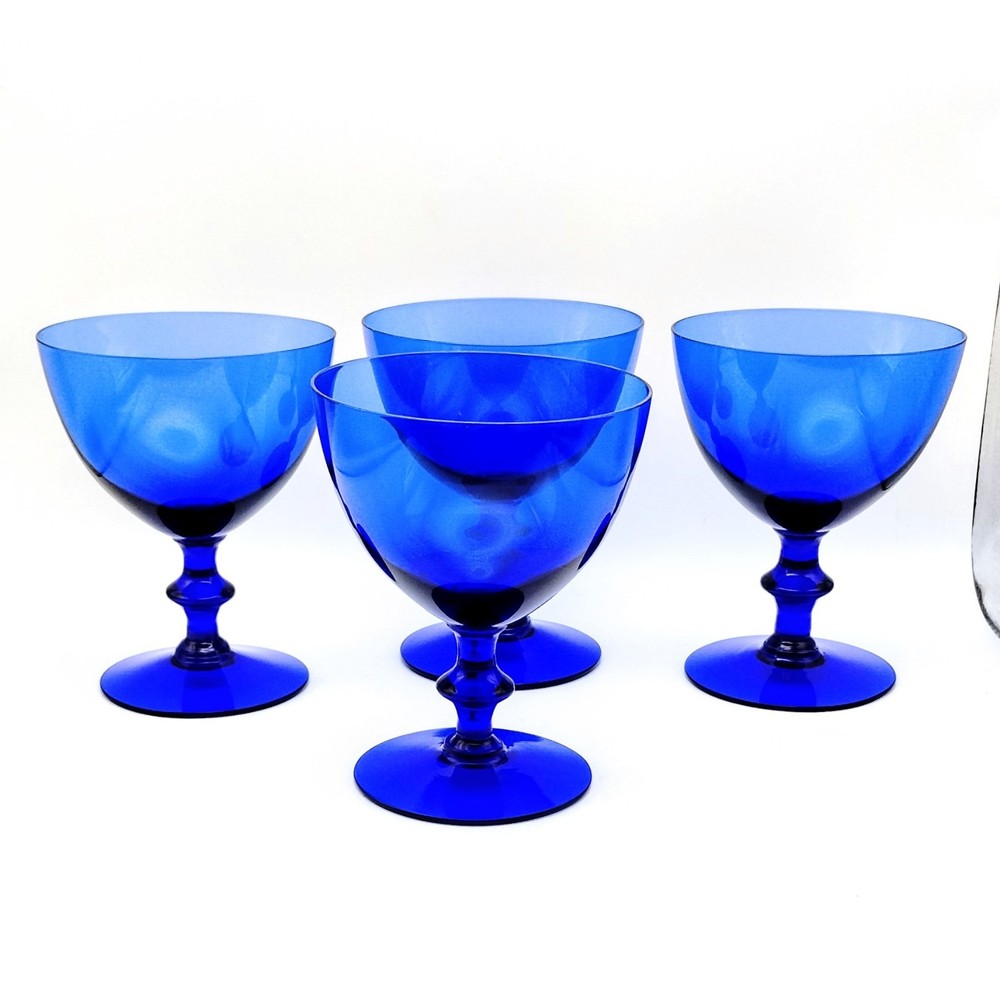 Imperial Glass Continental Wine Glasses Goblets Set Of 4 Cobalt Blue 4.5″