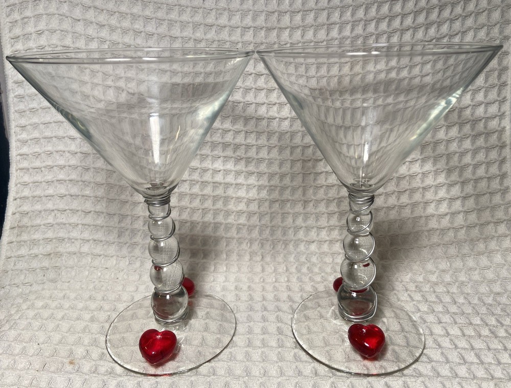 Clear Martini Glass with Twisted Stem and Hearts 7” Tall