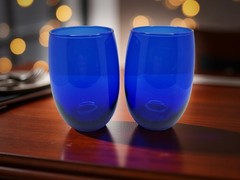 vintage set of 2 handblown colbalt blue chardonnay/water/glasses