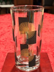 Classic MCM Atomic Starburst Glasses Black Gold Checkerboard 8pc Set Ex Cond