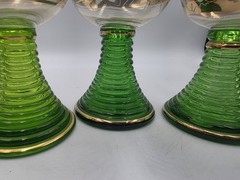Set Of 5 Vintage Burg Reichenstein Green Beehive Glasses- 24k Gold Trim- EUC