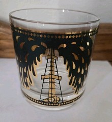 MCM Low Ball Black & Gold Gushing Oil Rig Derrick Glass
