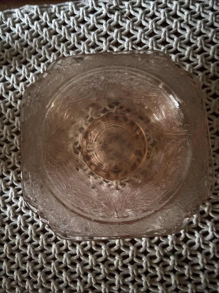 4 Vintage Indiana Pink Madrid Depression Glass Soup /Cereal Bowls-6 3/4″ Square!