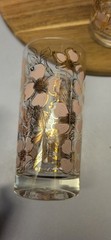 MCM Fred Press Pink & Gold Dogwood Highball Glasses Vintage Barware Cocktail Set
