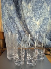 Lot Of 4 Mikasa Cheers Highball Clear And Frosted Glasses Dots Lines Swirls