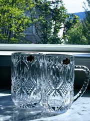 Crystal mug Nobility Cut Glass by KRISTAL ZAJECAR 16oz New from Yugoslavia