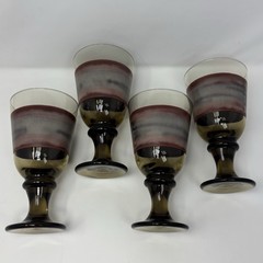 4 Vintage Libbey Glass Nova Brown Burgundy 7”Goblets Tall Drinking Glasses 14Oz.