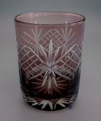 Vintage Bohemian Czech Amethyst Lowball Tumbler – Overlay Cut Crystal – 4”