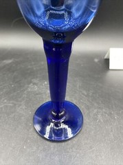 Vintage Cobalt Blue Hand Blown Long Stem Wine Glasses 7 3/4” Tall