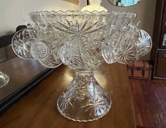 Anchor Hocking Early American Prescut Star of David Complete Punch Bowl Set