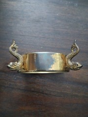 Vtg.Clear Glass Nautical Etched Intaglio Clipper Ship W/ 4 Legged Brass Stand