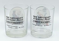 The Saturday Evening Post Norman Rockwell Highball Rocks Juice Glass Pair 1919