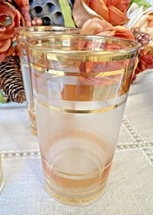 Vintage MCM Peach and Gold Striped Glasses Set of 4 Mid-Century Modern Barware