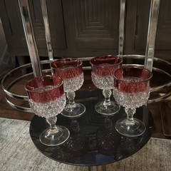 Indiana Glass Ruby Red Goblet Decanter Covered Compote Set Decorative Six-Piece