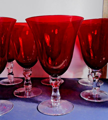 Ruby Red Goblets Home Essentials 14oz Water Wine Glasses 7.25″ Hand Blown SET 2