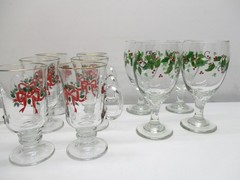 Libbey Christmas 4 Holly Berry Goblets 6 Footed