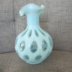 Vintage Fenton Blue Opalescent Coin Dot Pitcher 7” Tall x 5” Spout to Handle HTF
