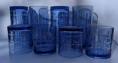 8pc Anchor Hocking Glasses Mix 4-16oz + 4-10.5oz Manchester Coastal Blue Tartan