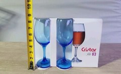 New Box Cristar Blue Stemmed Wine Goblet Glasses 13 Oz. Cobalt Blue Bar Set Of 3