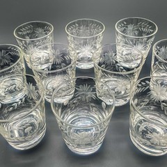 Rare 32 Piece Set Vintage Federal Glass Floral Etched Barware Service for 8