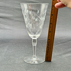 3 Etched Atomic Starburst Diamond Optic Wine Glasses – 7 1/8″ H MCM Excellent