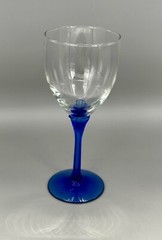 Libbey Domaine Clear bowl blue stem & a flower detail at the top of the stem EC