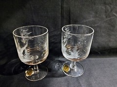 2 SALZBURGER CRISTALLGLAS Deer Stag Rabbit Etched Crystal Wine Glass Austria