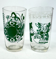 2 Vintage Swanky Swigs Kiddie Juice Glasses Green Cats Rabbits and Grinder/Dutch