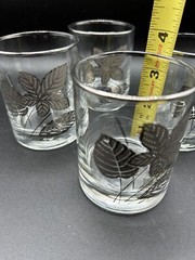 Libby “Rocks” Silver/Platinum Embossed Leaves MCM Bar Glasses Fall Leaf Set of 4