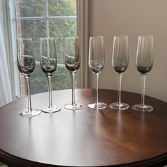 Crackle Glass Champagne Flutes Smoke Gray Pier 1 Clear Stem Set of 6 EUC Barware