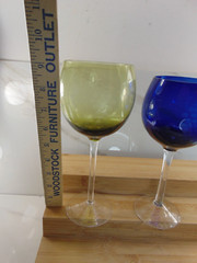 Tall Light Green and Blue Cut To Clear Crystal Wine Glasses Stem Goblet Set of 2