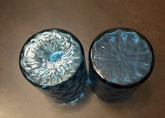 Vintage Set Of 2 Thumbprint Dot Drink Glass Shot Glass Peacock Blue 3.5” Tall