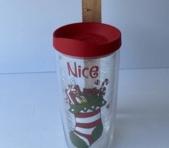 Tervis Tumbler CHRISTMAS Theme 16 Oz Cup “NICE” Lid Insulated Stocking EUC