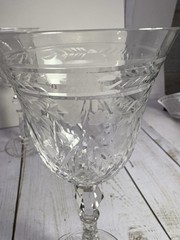 Rock Sharpe “Marina Crystal ” Water Goblets (9) Cut Horizontal Floral Design 8”