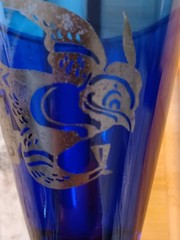 Depression Glass Cobalt Blue Set of 5 Parrot Footed Glasses. 3.5″Silver Overlay