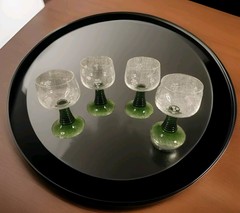 Luminarc FRANCE Glass Wine Goblets Emerald Green Stem Ribbed Grape Vine Set Of 4