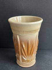 Vtg Slag Glass Tumbler Caramel Swirl Custard Milk Glass Embossed Floral As Is