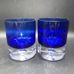 Cobalt Blue Bubble Base Glasses Block Stockholm Set of 2 Crystal Old Fashioned