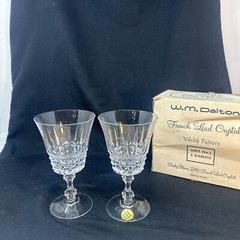 W. M. Dalton French Lead Crystal Wine Goblets Glasses, Set Of 2 Vintage, NEW