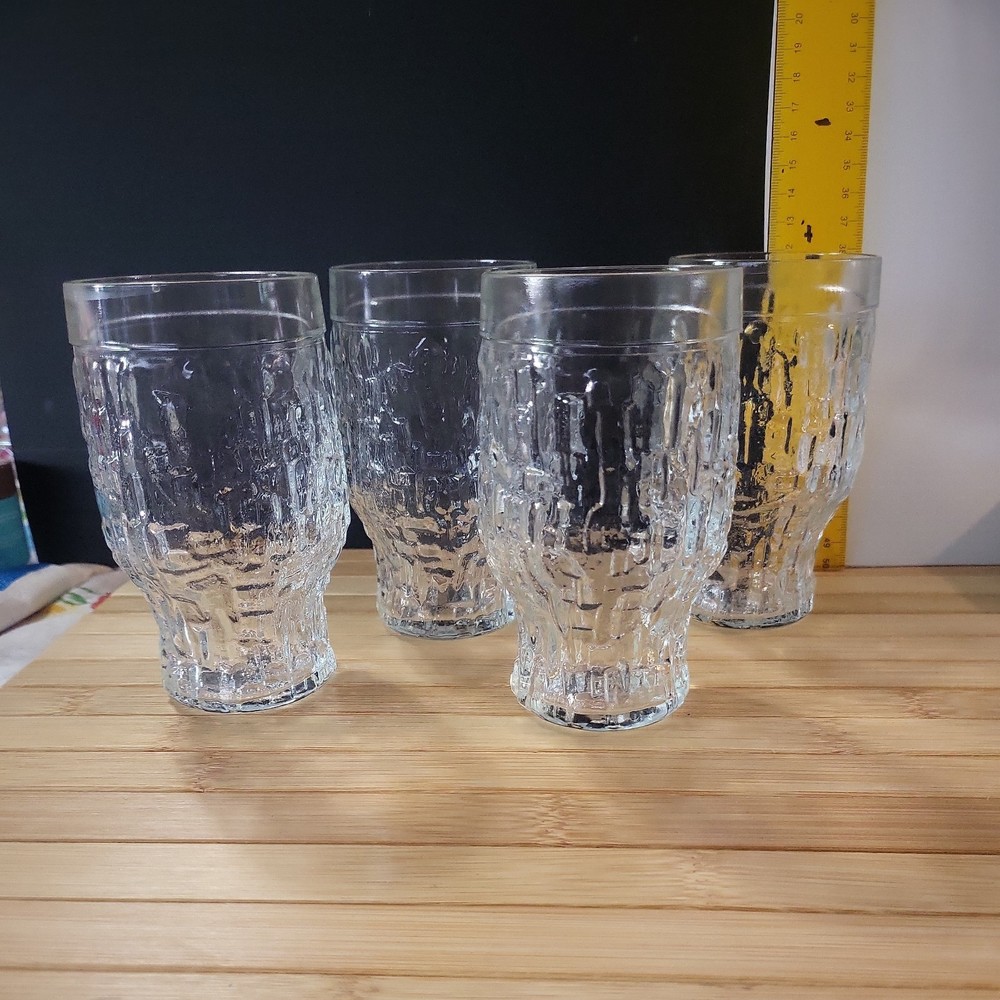 Vintage retro iitala Textured Glass set x 4 Glasses 200ml 11cm 4.2″ as new