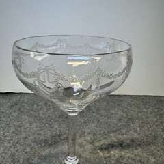 2 Antique Central Glass Works Etch 14 Optic Water Goblets Wine Tall StemGlasses