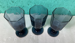 Libbey Facets Cobalt Blue Set Of 3 Octagon Wine Glasses Goblet Goblets-S3