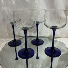 Hock Wine Glass Blue Flared Stem Luminarc Cristal D’Arques Durand – Set of 4